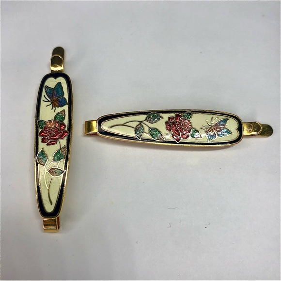Vintage Cloisonne Enamel Butterfly Hair Barrette Bundle Butterfly Birds Flowers main image 8